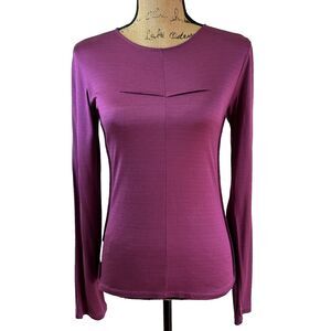 ICB Women's Purple Crew Neck Exposed Seams Long Sleeve Top T-Shirt Sz S/M